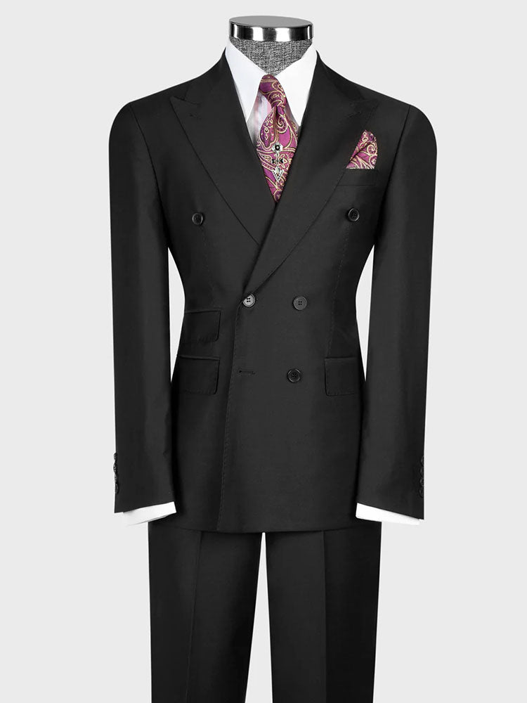 Black Double-breasted Peak Lapel 2-piece Suit