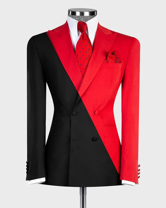 Men’s Two-Tone Black & Red Double-Breasted Fashion Suit