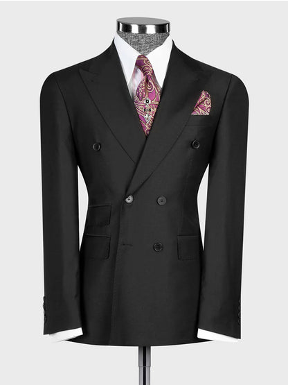 Black Double-breasted Peak Lapel 2-piece Suit