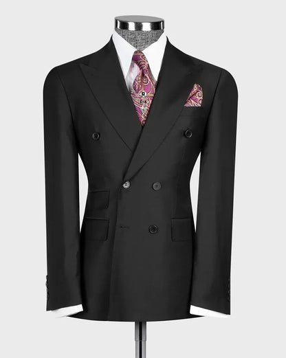 Black Double-breasted Peak Lapel 2-piece Suit