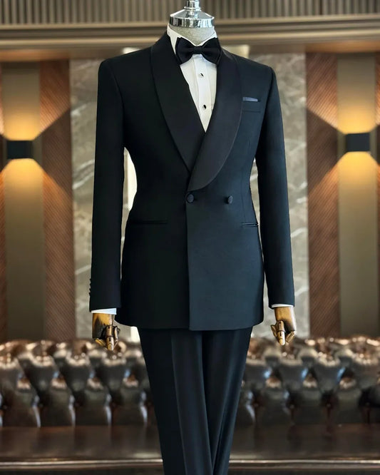 Men’s Black Shawl Lapel Tuxedo – Stylish 2-Piece Formal Suit