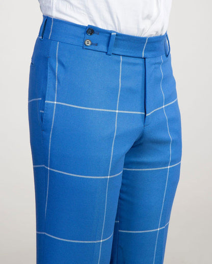 Bright Blue Plaid Suit for Men – Slim Fit Double Breasted Style
