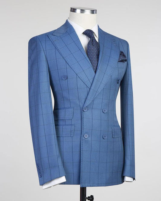 Windowpane Double-breasted 2-piece Suit