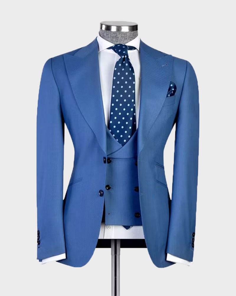 Men's Peak Lapel 3-piece Suit in Blue