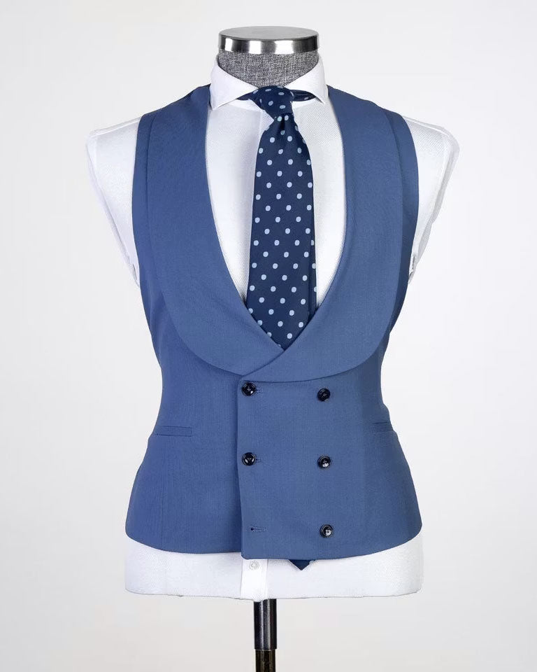 Men's Peak Lapel 3-piece Suit in Blue