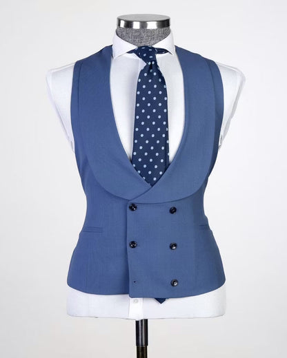 Men's Peak Lapel 3-piece Suit in Blue