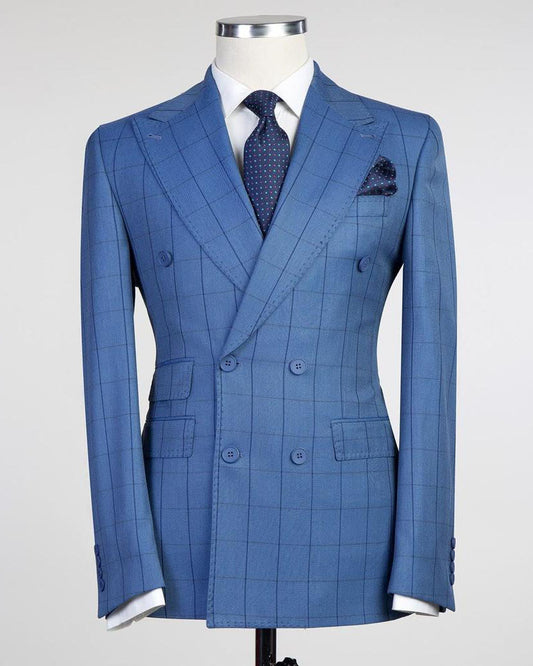 Windowpane Double-breasted 2-piece Suit