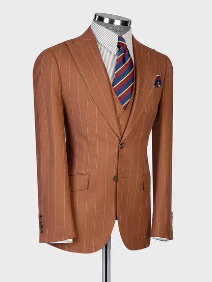 Men's Striped Peak Lapel 3-piece Suit