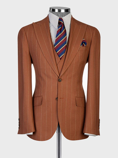 Men's Striped Peak Lapel 3-piece Suit
