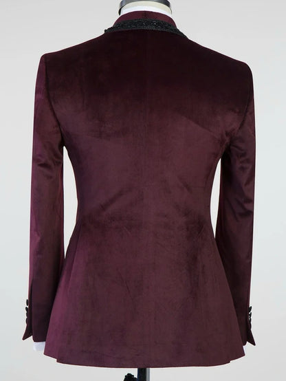 Dark red 2-piece Shawl Lapel Single button Prom Suit