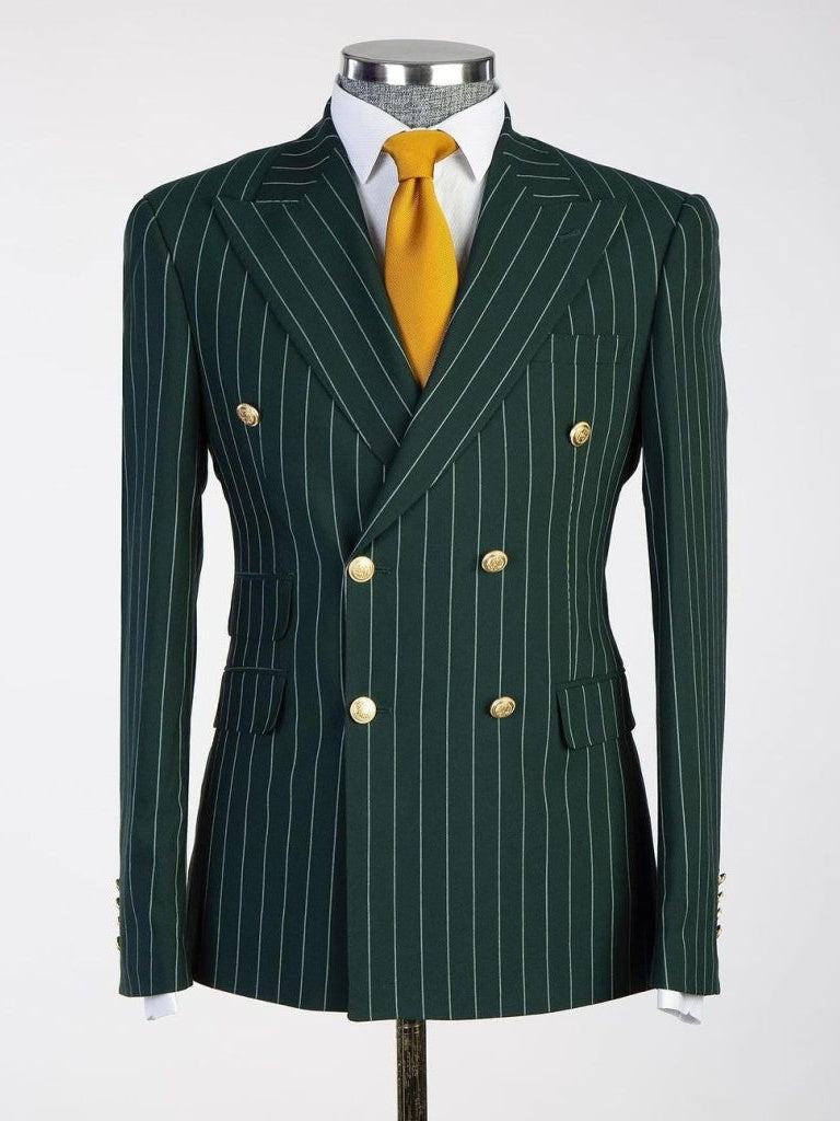 Emerald Green Pinstripe Double-Breasted 2-Piece Suit for Men