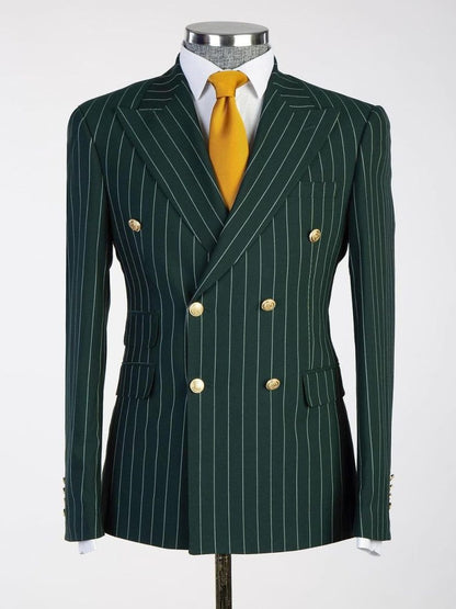 Emerald Green Pinstripe Double-Breasted 2-Piece Suit for Men