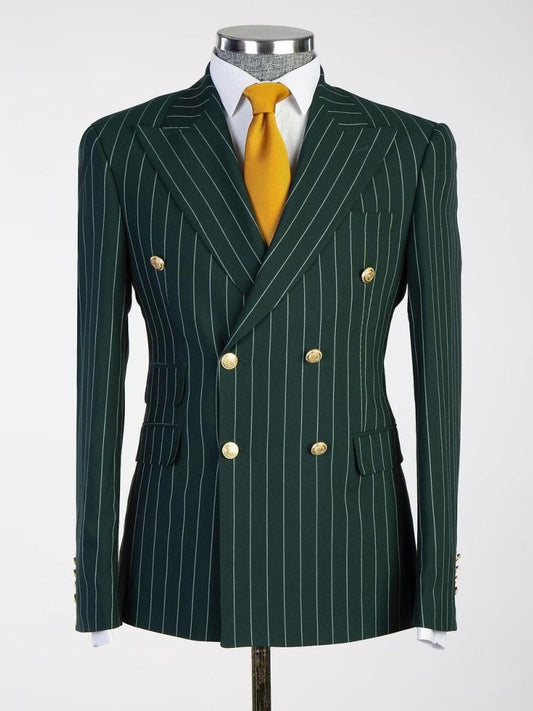 Emerald Green Pinstripe Double-Breasted 2-Piece Suit for Men