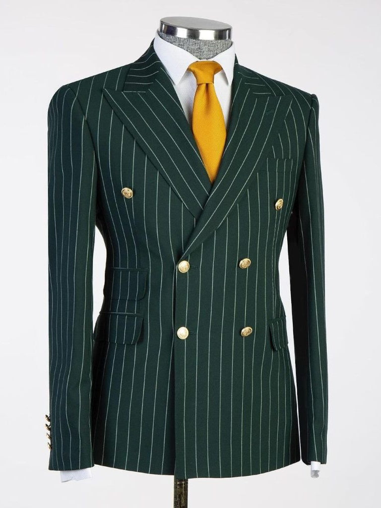 Emerald Green Pinstripe Double-Breasted 2-Piece Suit for Men