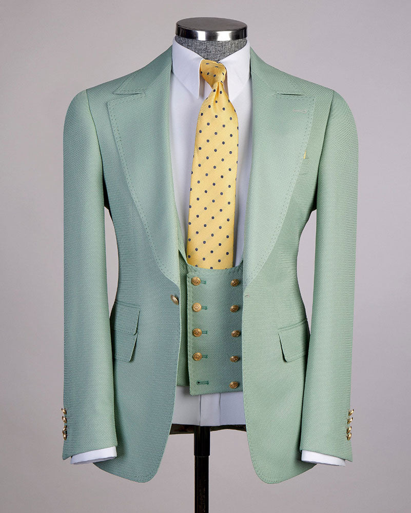 Light green 3-piece Single-breasted Peak Lapel suit
