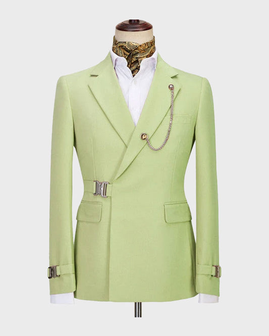 Men's Notch Lapel 2-piece Suit with Metal Clasp