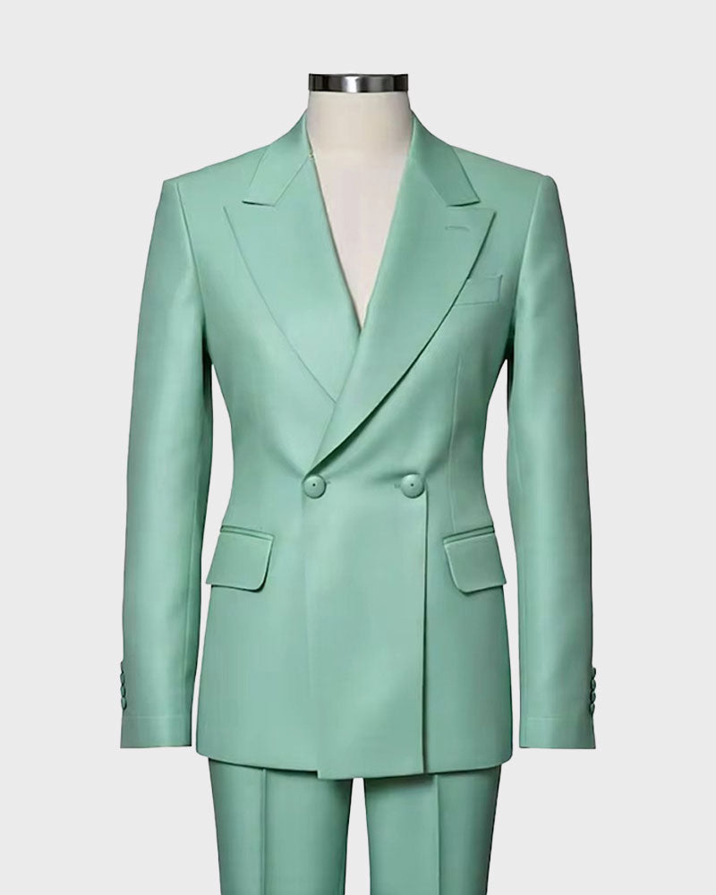 Green 2 Piece Peak Lapel Double-breasted Suit