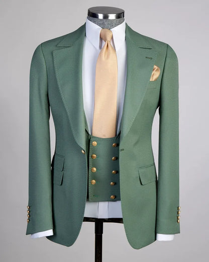 Mint Green 3-piece Single-breasted Peak Lapel Suit
