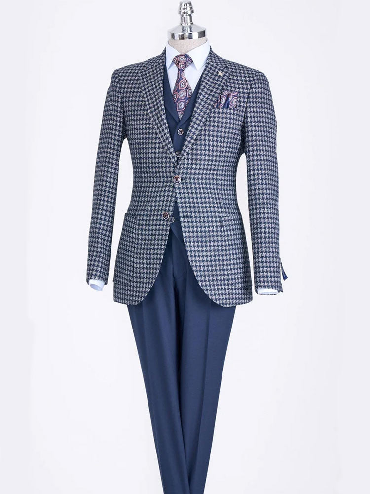 Men's Houndstooth Notch Lapel 3-piece Suit