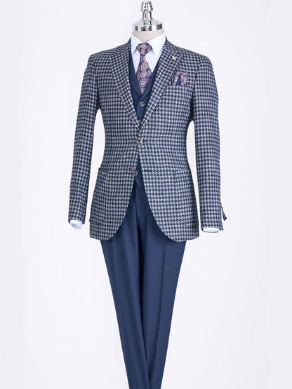 Men's Houndstooth Notch Lapel 3-piece Suit