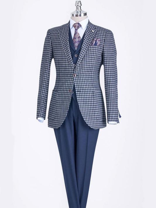 Men's Houndstooth Notch Lapel 3-piece Suit