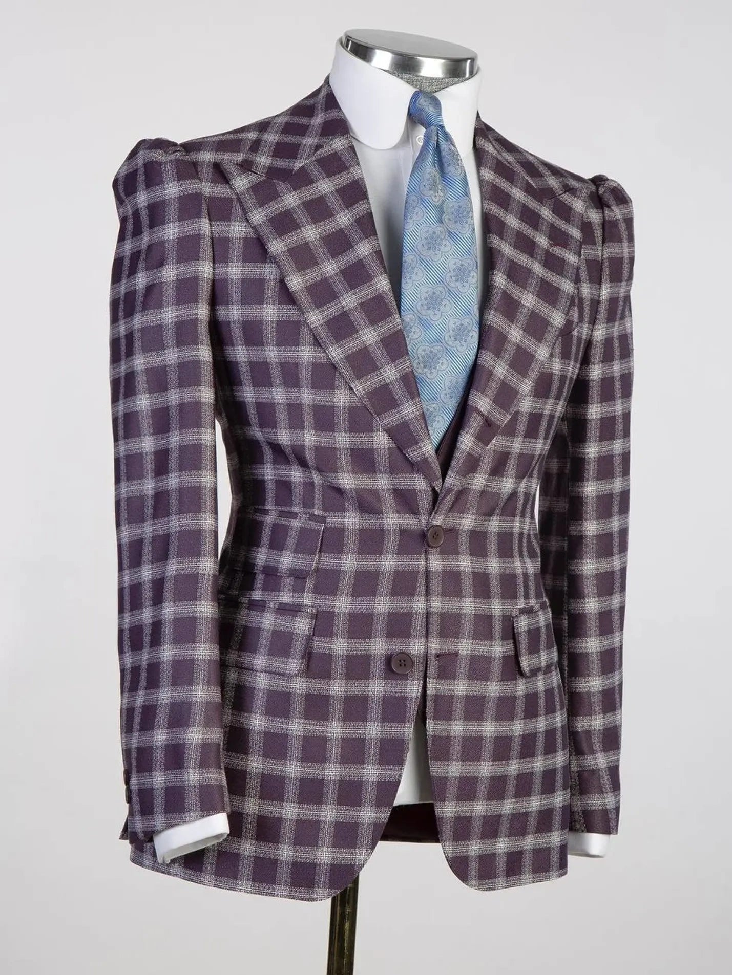 Purple plaid 3 Piece Single Breasted Slim Fit Formal Tuxedo for Men
