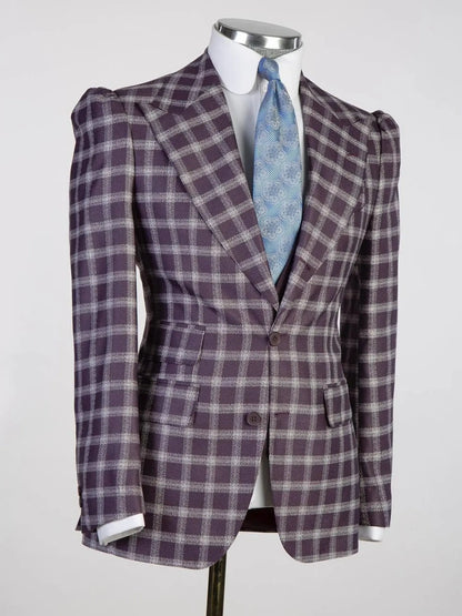 Purple plaid 3 Piece Single Breasted Slim Fit Formal Tuxedo for Men