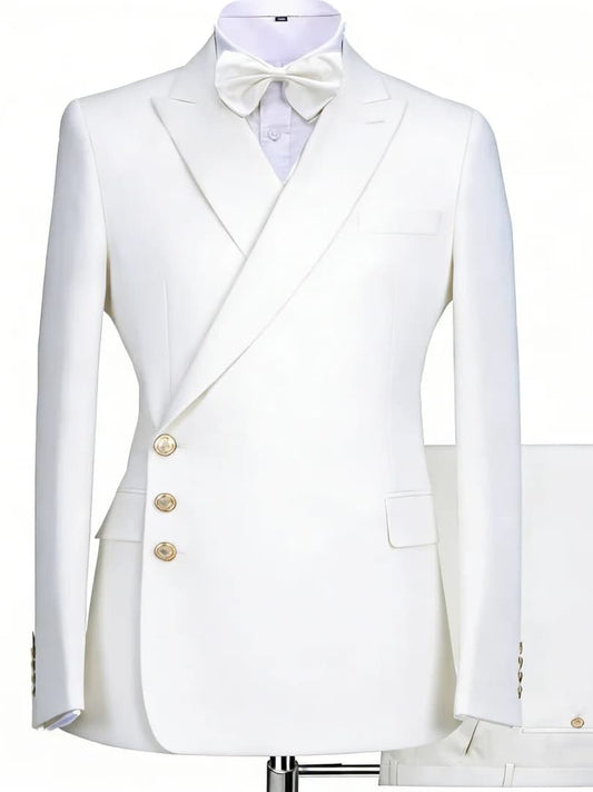 Men’s White Prom Suit 2 Piece Peak Lapel Wedding Tuxedo Slim Fit