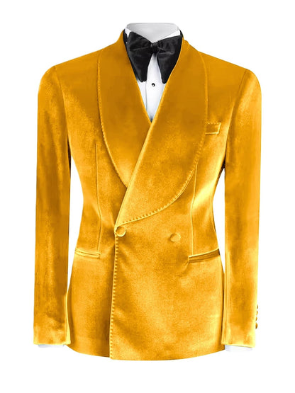 Men’s Gold Velvet Suit – Shawl Lapel Double-Breasted Prom Tuxedo
