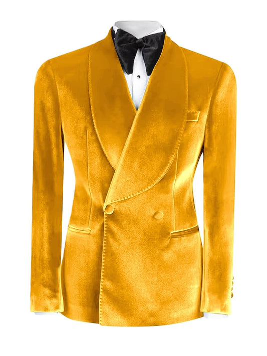 Men’s Gold Velvet Suit – Shawl Lapel Double-Breasted Prom Tuxedo