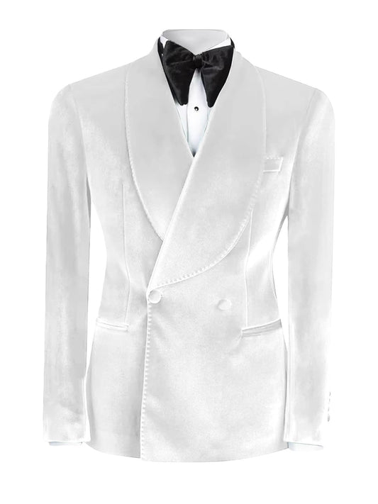 White Velvet Tuxedo Suit for Men – Luxury Prom & Wedding Slim Fit Suit