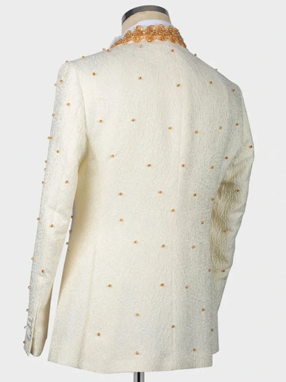 Men’s Beige Crystal Embellished Prom & Wedding Tuxedo Suit