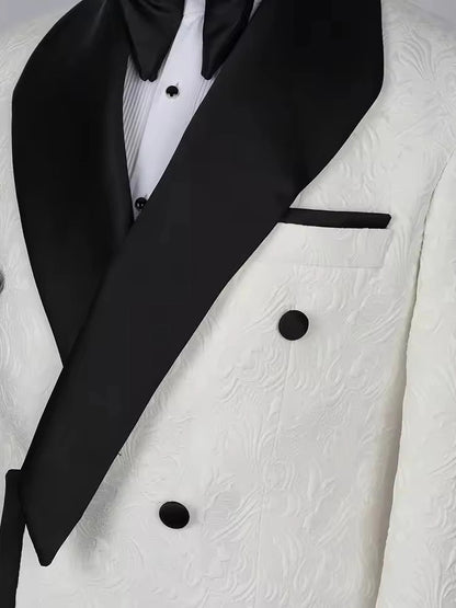 White Jacquard 2-piece double-breasted Shawl Lapel suit