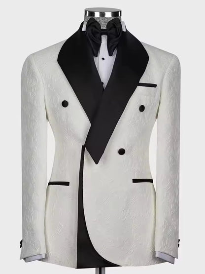 White Jacquard 2-piece double-breasted Shawl Lapel suit