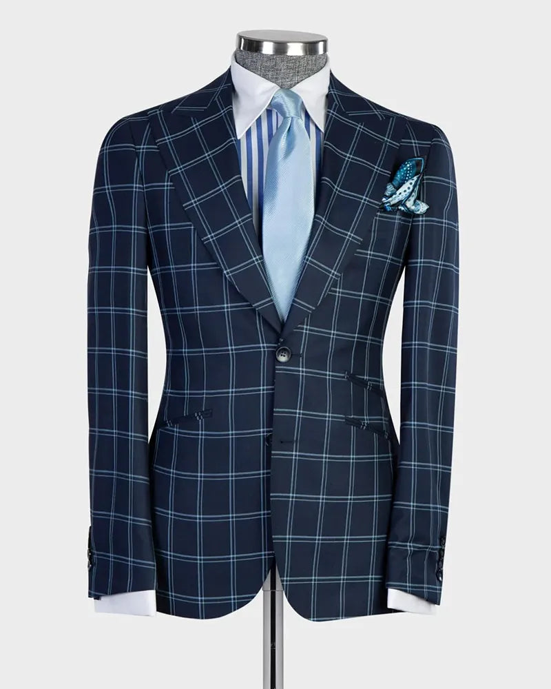 Men's Plaid Peak Lapel 3-piece Suit