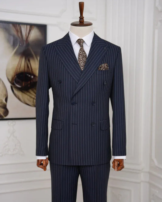 Striped Double-breasted Peak Lapel 2-piece Suit