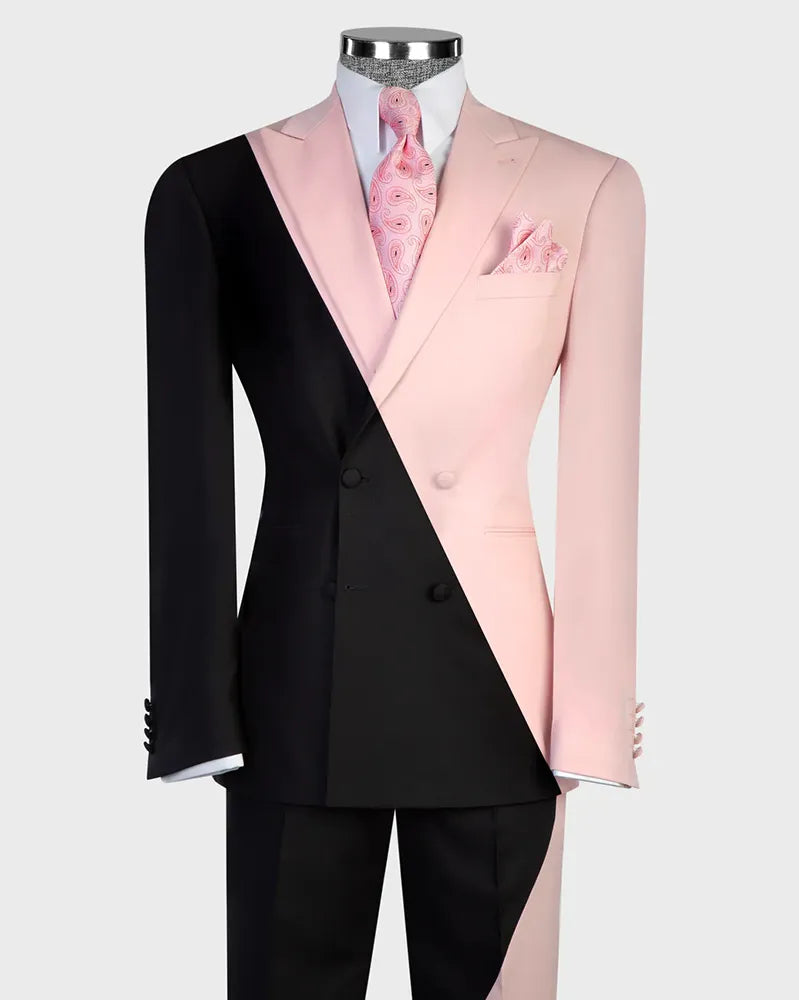Men’s Two-Tone Black & Pink Double-Breasted Fashion Suit