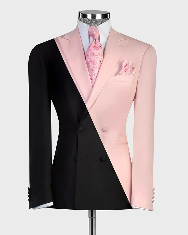 Men’s Two-Tone Black & Pink Double-Breasted Fashion Suit