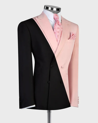 Men’s Two-Tone Black & Pink Double-Breasted Fashion Suit