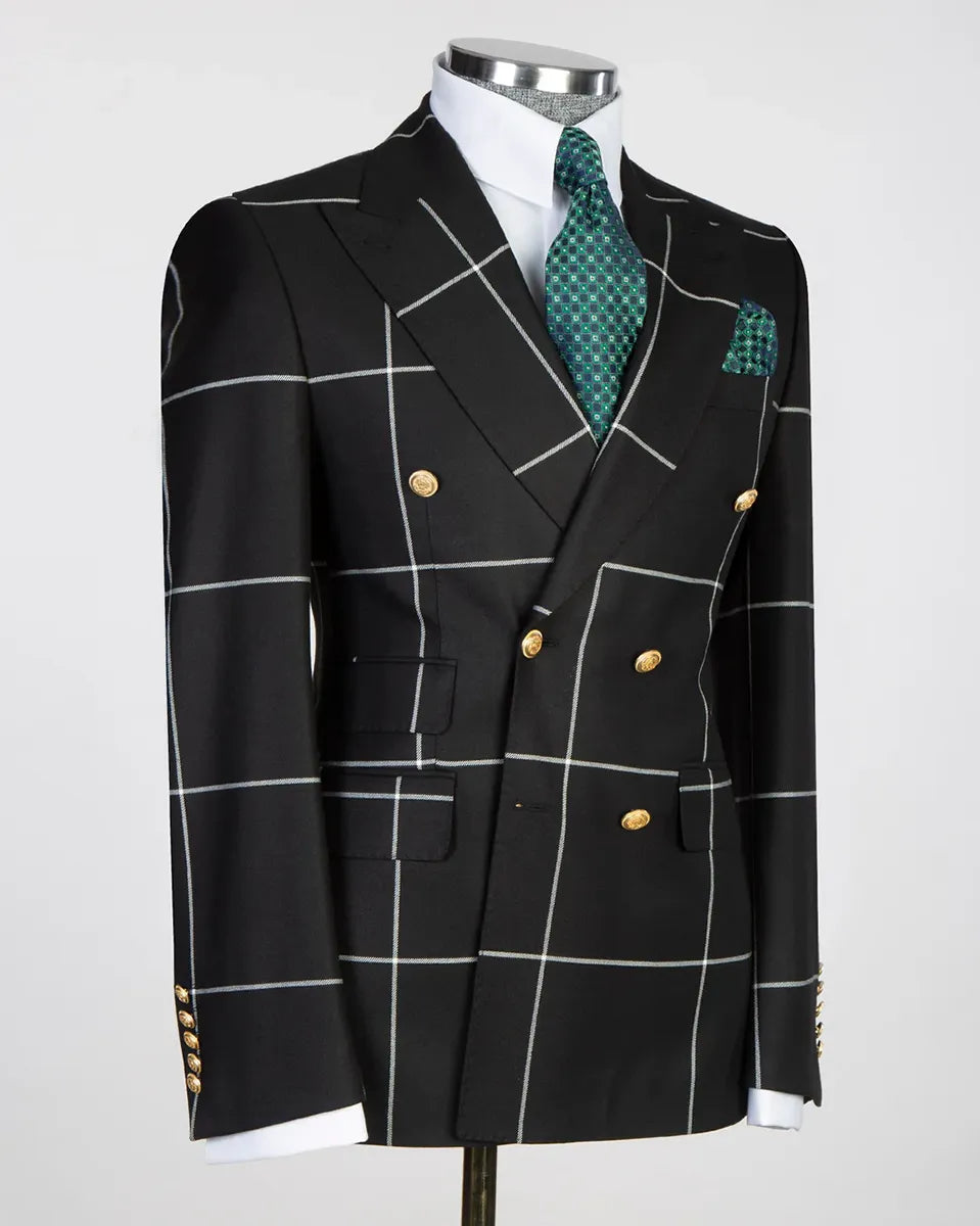 Plaid Double-breasted Peak Lapel 2-piece Suit