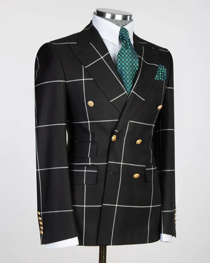 Plaid Double-breasted Peak Lapel 2-piece Suit