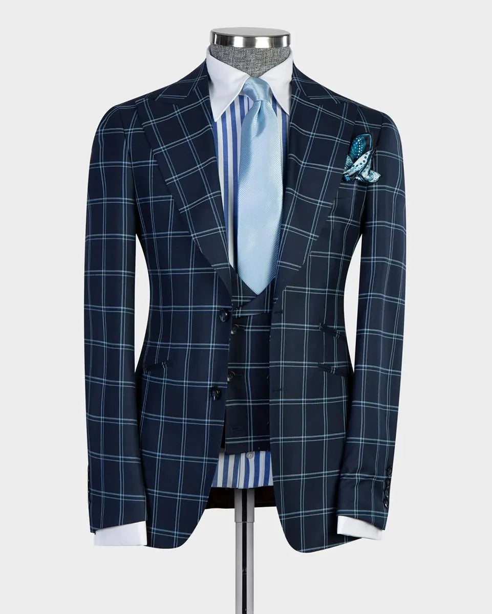 Men's Plaid Peak Lapel 3-piece Suit