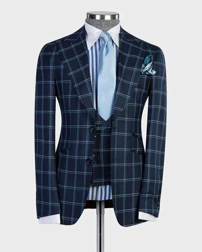 Men's Plaid Peak Lapel 3-piece Suit
