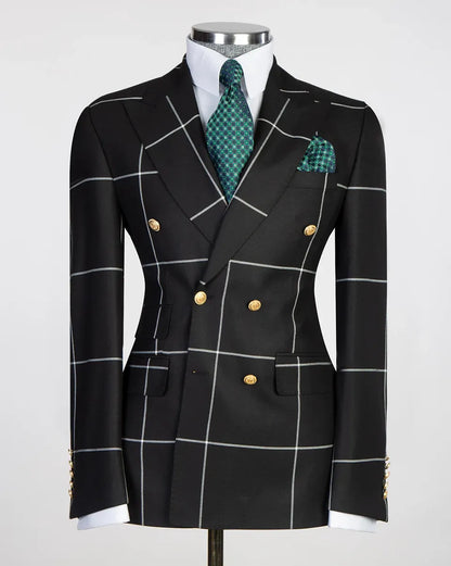 Plaid Double-breasted Peak Lapel 2-piece Suit