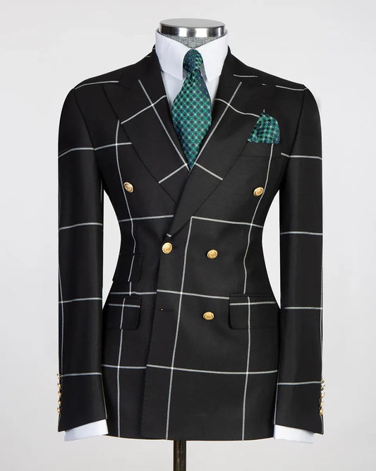 Plaid Double-breasted Peak Lapel 2-piece Suit