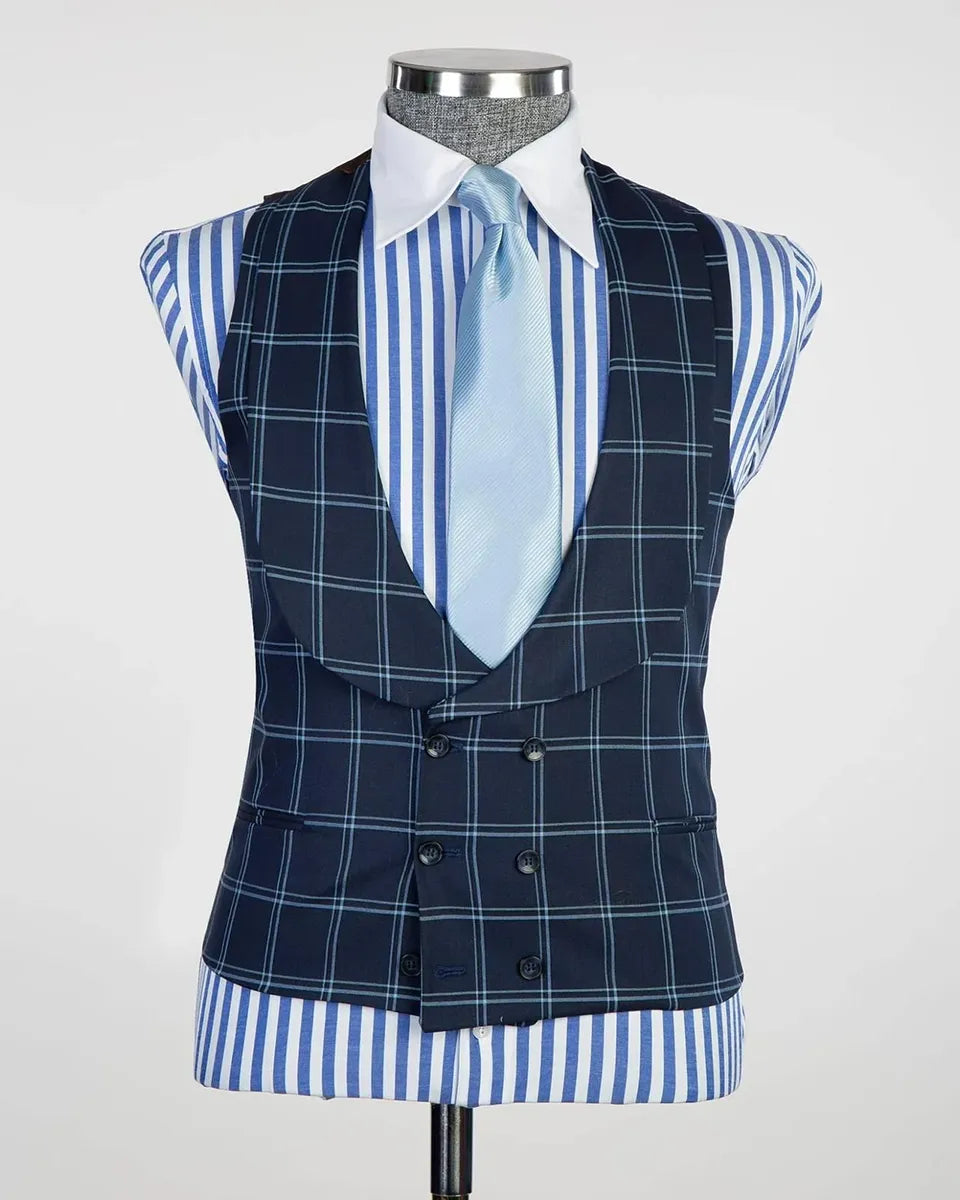 Men's Plaid Peak Lapel 3-piece Suit