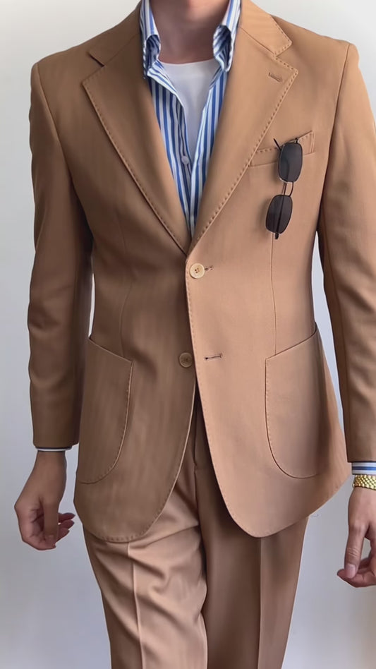 Brown 2-piece single-breasted Notch Lapel suit