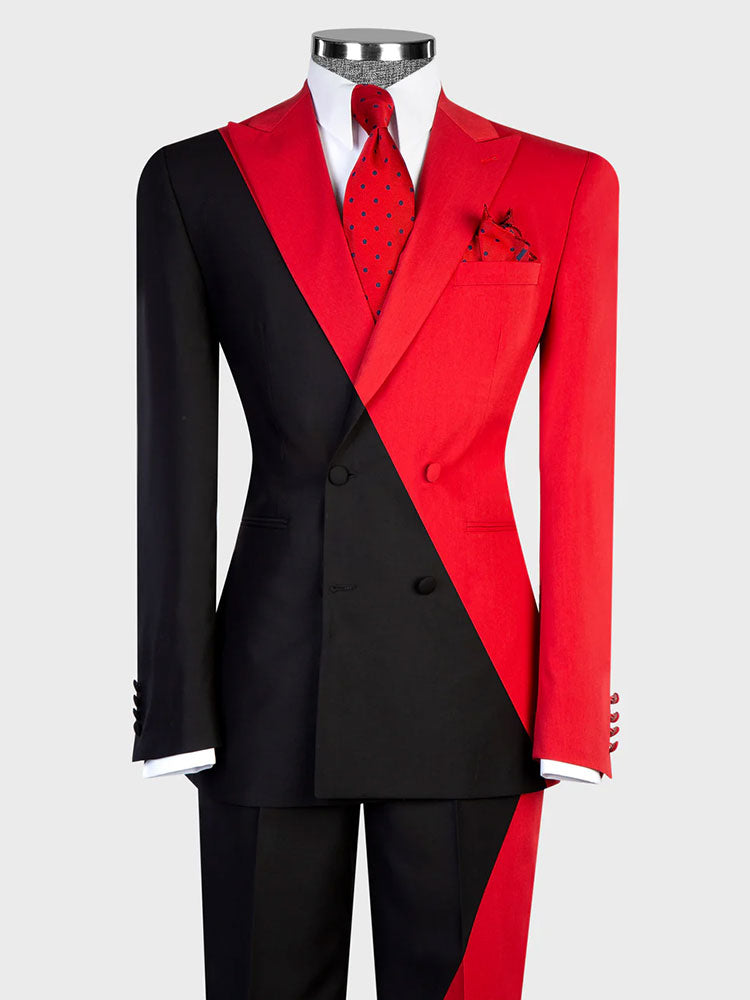 Men’s Two-Tone Black & Red Double-Breasted Fashion Suit