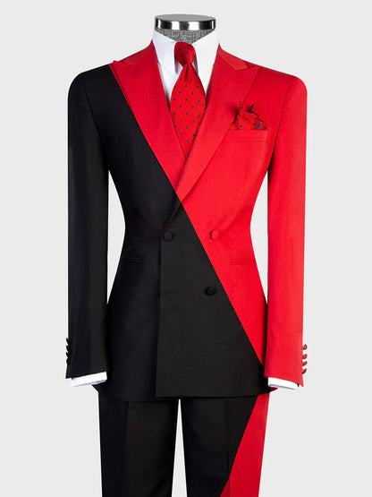 Men’s Two-Tone Black & Red Double-Breasted Fashion Suit