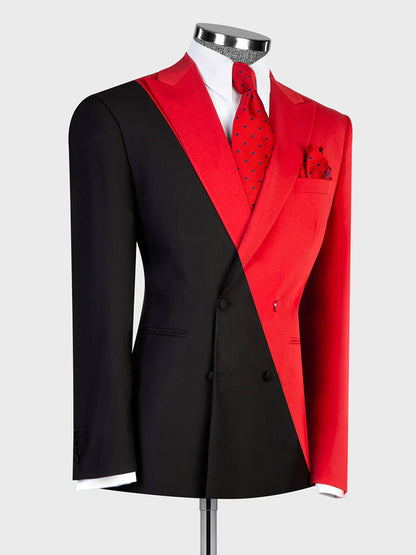 Men’s Two-Tone Black & Red Double-Breasted Fashion Suit